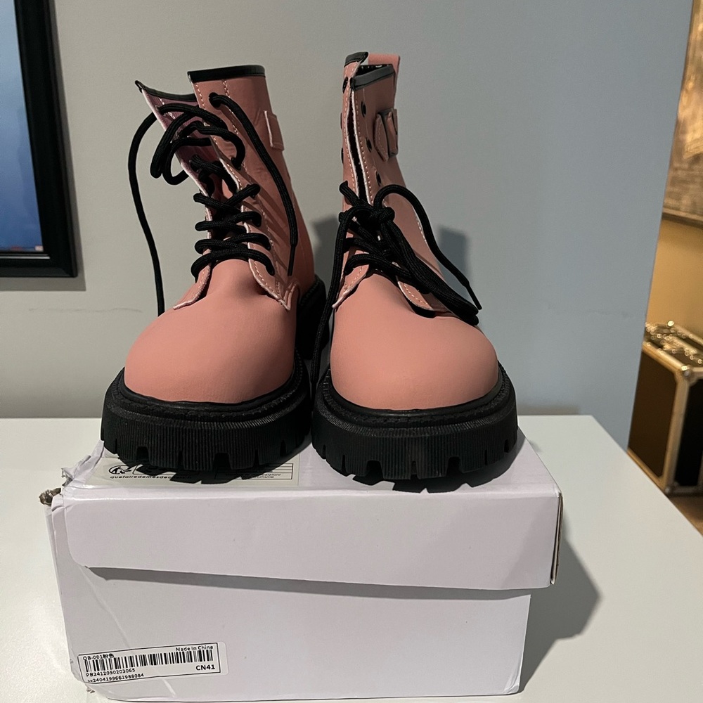 Stylish Pink Lace-Up Boots